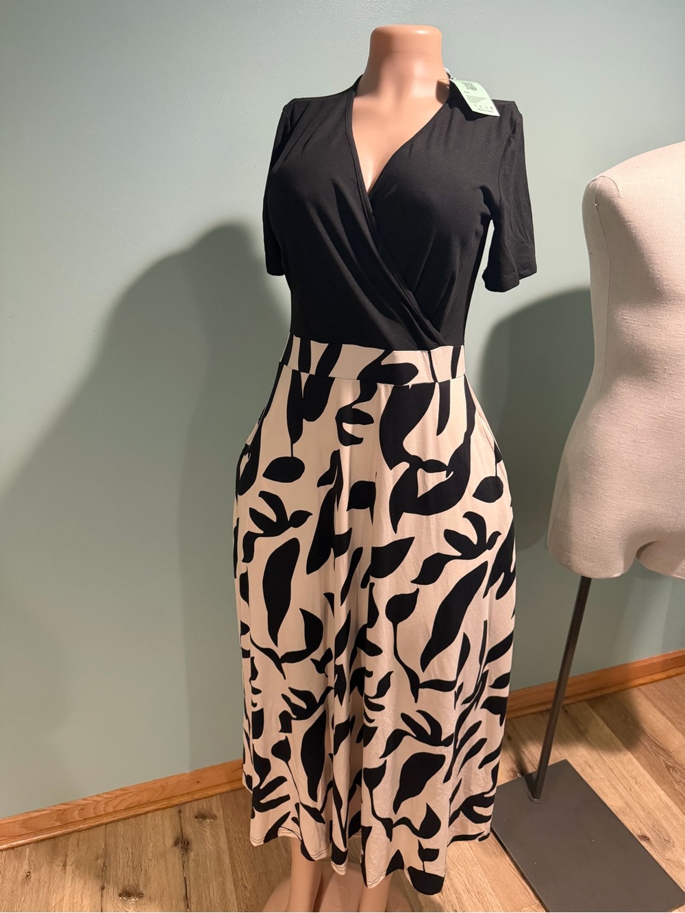 Black and Cream Abstract Wrap Jumpsuit